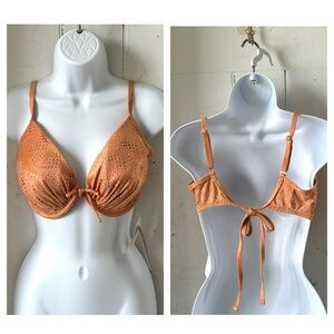 Endless Sun Vintage Salmon Perforated Faux Suede Swimsuit Bikini Top NWT